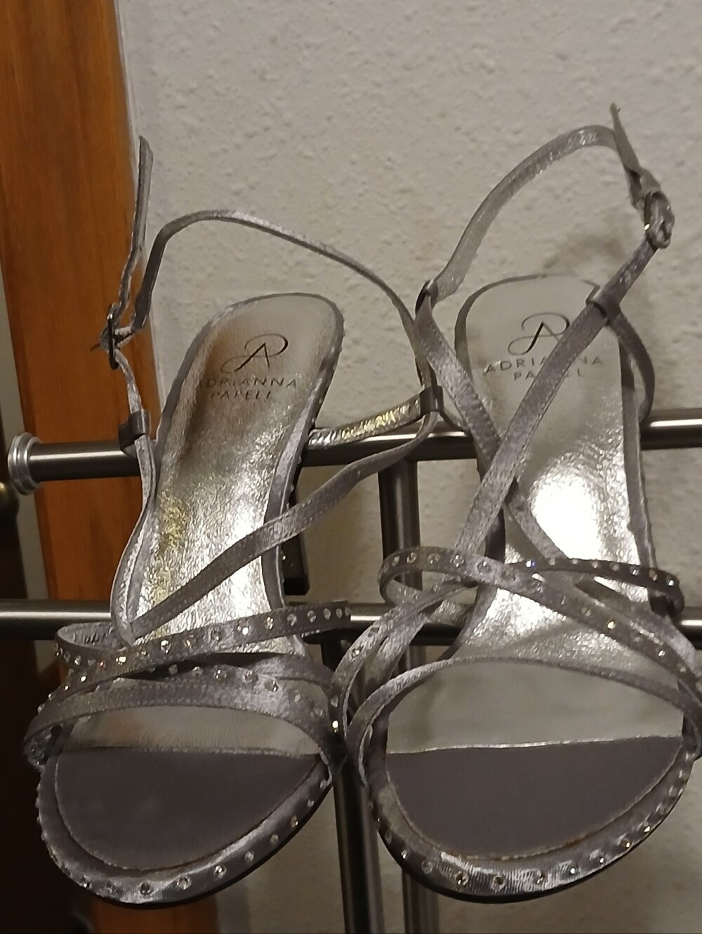 Adrianna Papell Silver Metallic Rhinestone Strappy Heels Size 9M